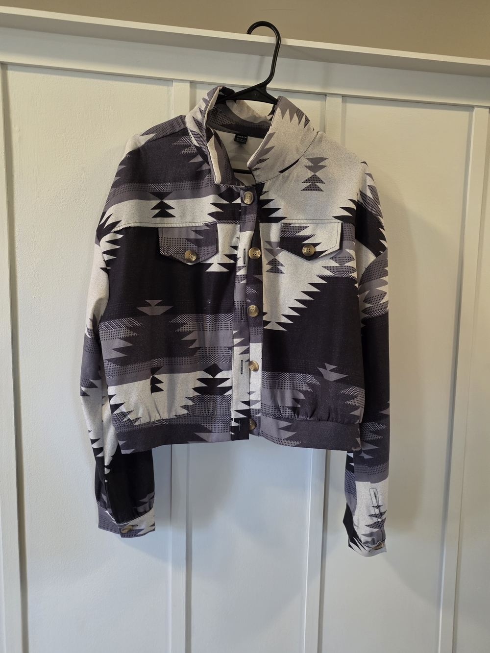SHEIN Black & Gray Aztec Button-Front Jean Jacket